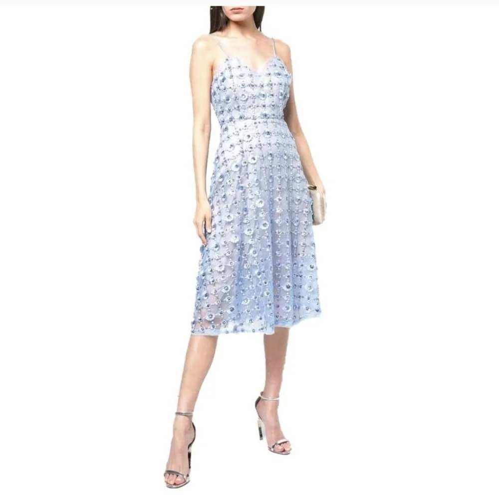 Aidan Mattox Women's Blue 3D Floral Sequin Romantic Midi Cocktail Dress Size 2